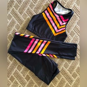Gold Sheep yoga wear set top leggings black pink orange disco 80’s vibe Medium